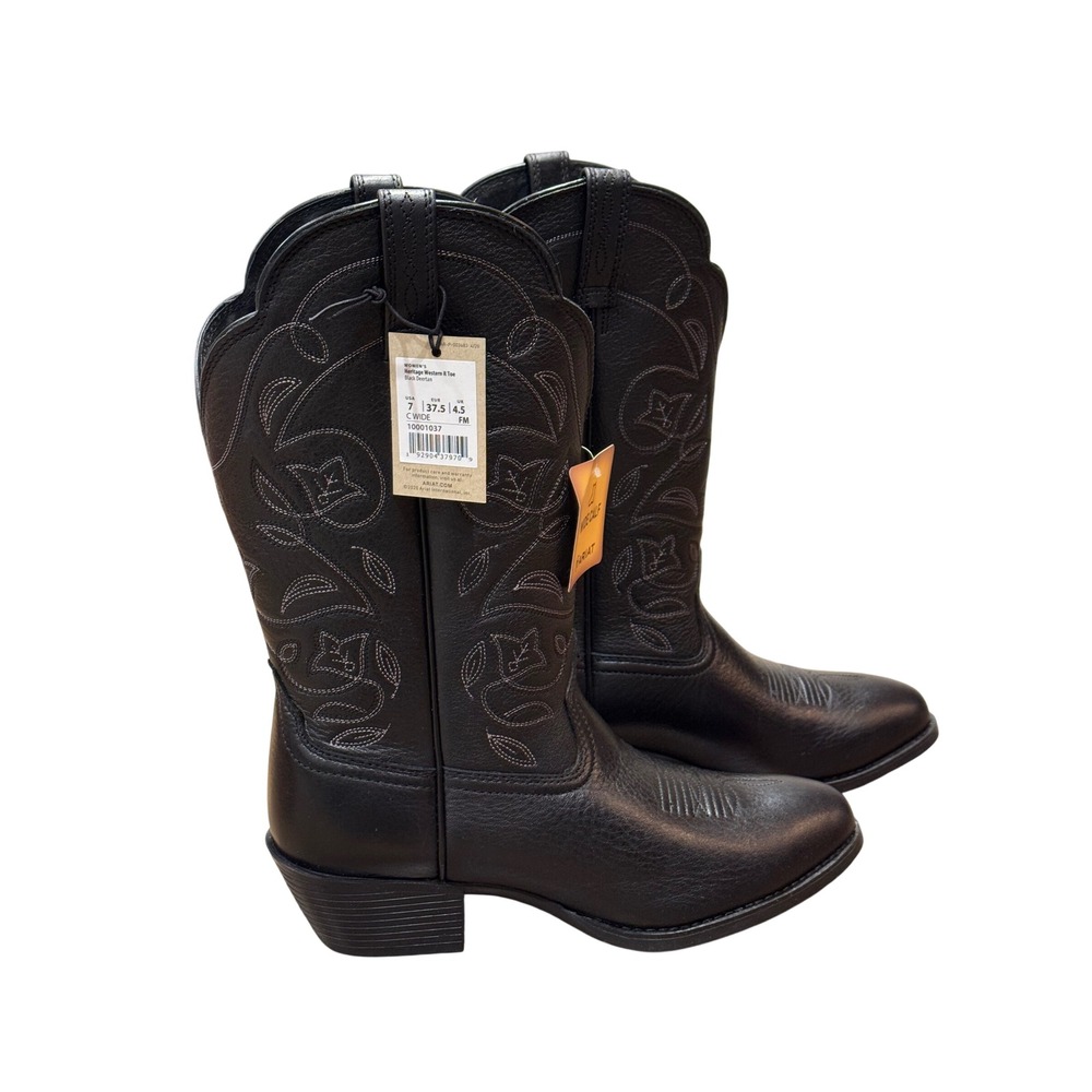 Ariat Heritage Western R Toe Black Leather Boots Wide Calf Women's 7C Cowgirl